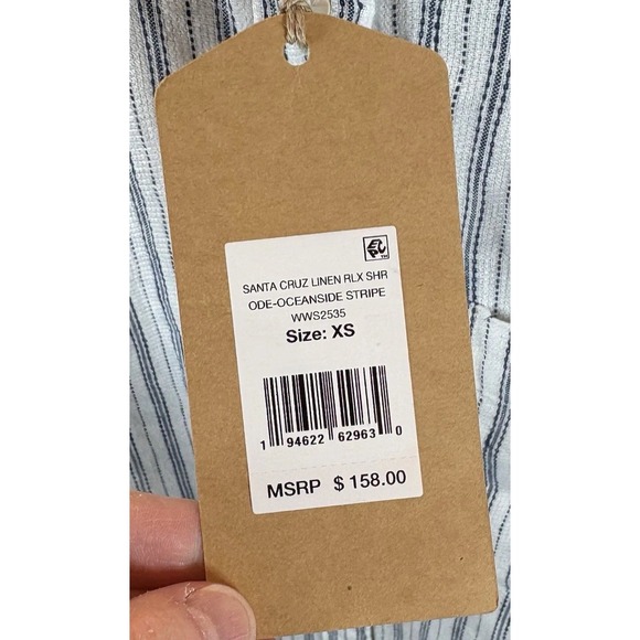 Faherty Linen Santa Cruz Stripe Button Down Sz Women's XS White/blue NWT $158 - Picture 7 of 10
